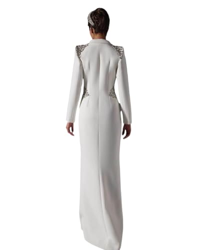 Women Long Blazer Dress Plus Size Slim Beading V Neck Jacket Prom Evening Guest Formal Wear Custom Made Satin2