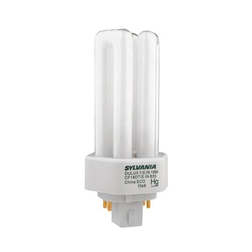 Image of Sylvania Dulux T /E /in CFL Compact Fluorescent Light Bulb 4 Pin 18W, 1 Pack | Triple Tube, GX24q-2 Base, 18 Watt Long Lasting Energy Efficient Light Bulb, 12000 hr Life, Dimmable, 3500K Neutral White