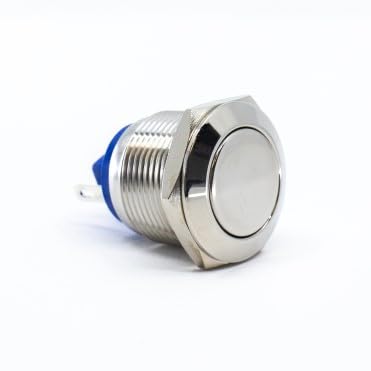 E-Switch, PV1F240SS, Pushbutton Switch - SPST-NO - Anti-Vandal - 2A - 48VDC - Polished Stainless Round Flush Button Actuator - Silver Contacts - 0.110 (2.8mm) Quick Connect - Solder - Front(5 Item/s)