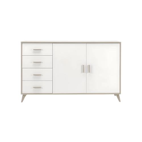 Mondo Viro Aparador 2 puertas y 4 cajones 'Ariel' moderna de entrada 153 x 41 cm 93 h (blanco flameado / olmo claro)