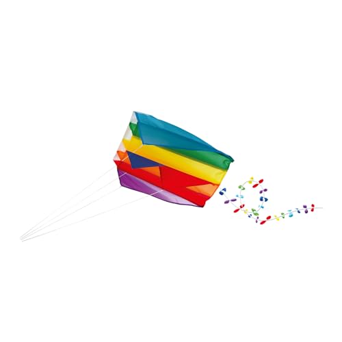 Paul Günther 1173 - Cometa monohilo Mini Parafoil con Motivo de Arco Iris, de poliéster Robusto, para niños a Partir de 6 años, con manivela, Cuerda y Cola, tamaño Aprox. 60 x 51 cm