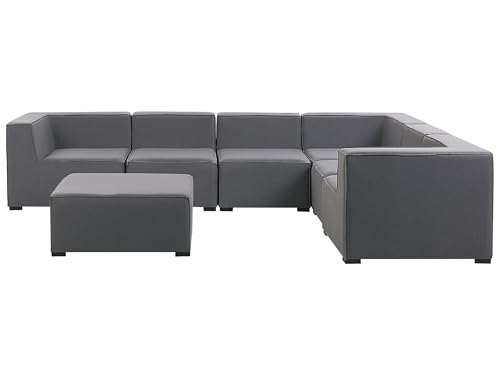 Sofá esquinero 7 plazas modular de poliéster gris oscuro negro izquierdo con reposapiés Arezzo