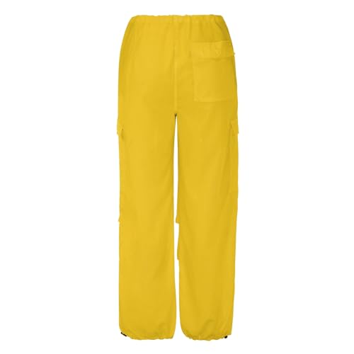 Women Cargo Pants Drawstring Elastic Waist Wide Leg Lounge Parachute Pants Solid Color Lightweight Baggy Trousers with Pocket4