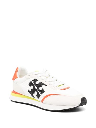 Tory Burch Women's Lace-Up Destiny Trainers, White/Perfect Black/Orange
