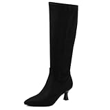 Jones New York Women’s Wide Calf Fashion Boots – Stretch Microsuede Upper, Side Zipper Closure, Cushioned Insole, and Stacked Heel-Sonton-Black Size-8