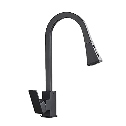Extraiga el grifo del fregadero de la cocina, la batidora de una sola manija cuadrada, grifos negros de agua caliente y fría de agua montada en la cubierta