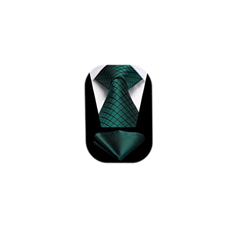 Image of HISDERN Mens Ties Plaid Tie and Pocket Square Set Classic Woven Formal Checkered Neckties & Handkerchief Wedding Party