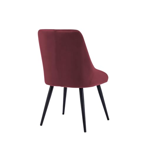 Image of Finch Fox Morris Velvet Dining Chair for Living Room, Bedroom, Home Office with Black Metal Legs in Maroon Color (Set of 6)
