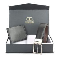 Image of Amicraft Faux Leather Men's Wallet & Belt Combo Set Black Brown Reversible Gift set