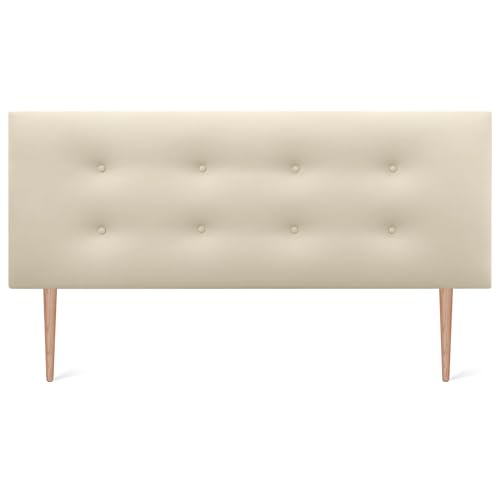 DHOME Testiera in Similpelle o Tessuto AQUALINE Pro con 2 file di Bottoni e Gambe Testiera Imbottita per Letto di Lusso (160x105cm con gambe (Letti 70/80/90), Similpelle Vaniglia)