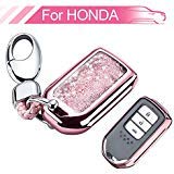 RYE Key Fob Cover with Glitter Liquid Quicksand,Flowing Bling Sparkle Key Fob Case Fit 4/5/6 Buttons Keyless Entry of Honda 2015-Up Civic Accord Fit Pilot CR-V Odyssey - Pink