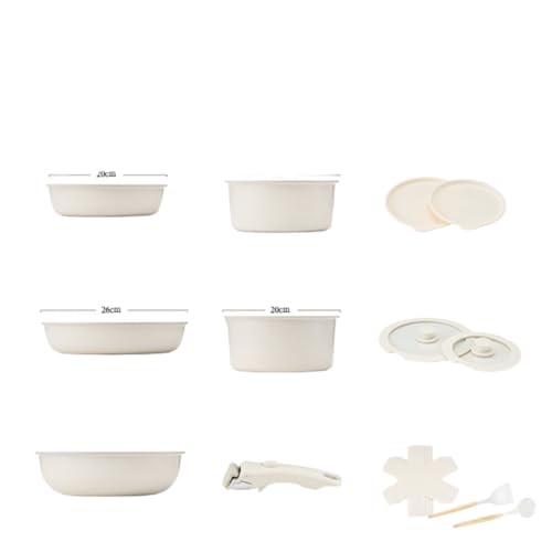 LPYROSE 17ピースフライパンセット、取り外し可能なハンドル、IHおよびガスコンロに適しています、ノンスティック、大理石コーティング、PFOAフリー、26cmフライパン、蓋付き、ホワイト (ホワイト,取り外し可能な17点セット)