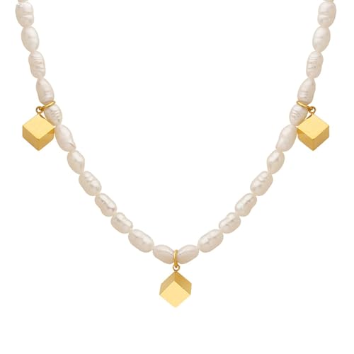 Collier en acier inoxydable anti-allergie chaine de perle blanche or