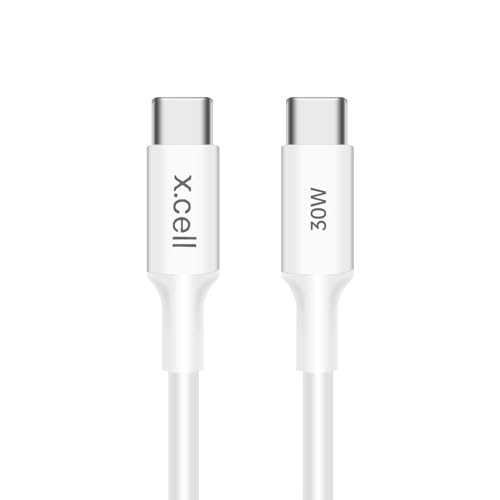 Xcell 30W USB-C to USB-C Fast Charging Cable | 30W Power Delivery | 1 Meter | 3Amp Capacity | Heat Resistant Braided Cable for iPhone 15, Samsung, iPad, MacBook, Laptops | High Speed- White