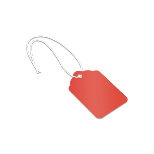 SmartSign (1000-Pack) Fluorescent Red Blank Merchandise Tags with Pre-Attached Strings - Size-5, 13-Point Thick Blank Cardstock with Scallop Top, 1.75