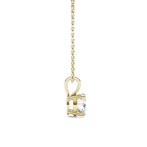 Charles & Colvard Created Moissanite 6.5Mm Round Cut Solitaire Pendant Necklace For Women | 1 Cttw Dew | Lab Grown | Solid 14K Yellow Gold | 18" Chain #TOP1
