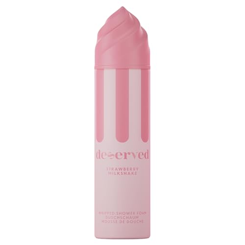 DESERVED Duschschaum Strawberry Milkshake Cremiges Duschgel Damen Shower Foam mit Erdbeer Dessert Duft & cremiger Textur für alle Hauttypen vegane Schaumdusche (250 ml)