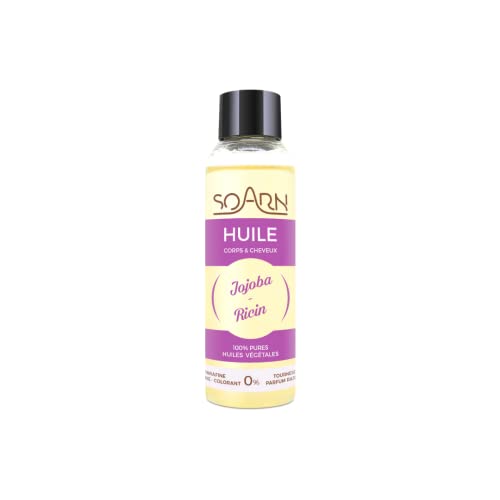 SOARN - Huile Jojoba Ricin 100ml - 100% Pur et Naturel - Soin Capillaire - Cheveux texturés - Peau