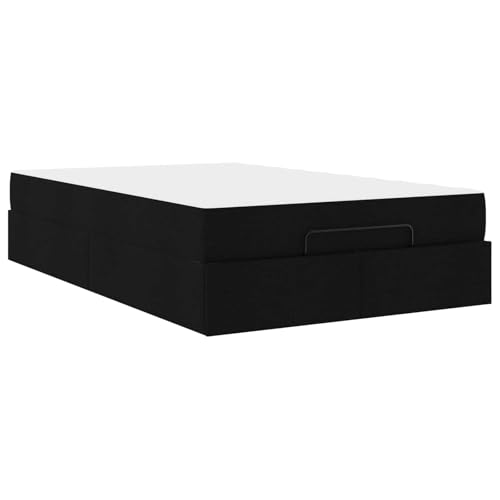 kithwjll Moderno marco de cama con colchón, 120 x 200 cm, tela negra, cama tapizada con cajones integrados, espuma de resistencia media para dormitorio, duradero
