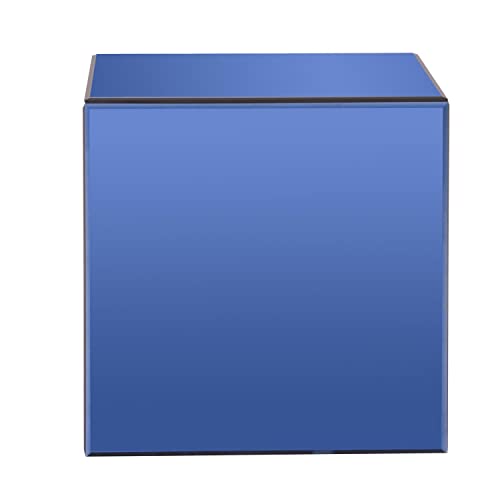 Image of Howard Elliott Collection Mirrored Finish Blue Cube Table Centerpiece, showpiece coffee table, stylish home decor accessory for bedroom or living room, measuring 16 x 16 x 16 inches