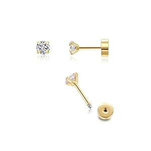 Flat Screw Back CZ Stud Earrings,Sm...