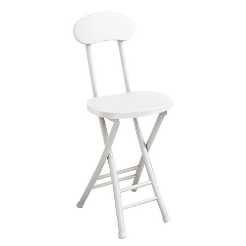 Taburete de bar plegable portátil, silla redonda de 18 pulgadas de alto con respaldo, taburete plegable para adultos, ideal para camping, cocina y uso al aire libre (blanco)