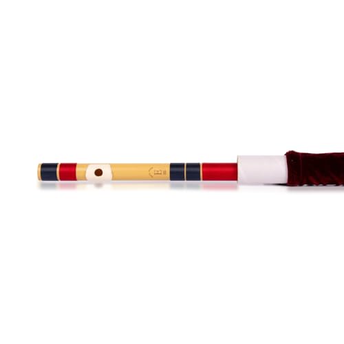 Image of Radhe Flutes | E Natural Right Handed Base Bansuri | Tuned With Tanpura A=440Hz | PVC Flute + Velvet Cover + Hindi & English Flute Lessons | PERENT (Beige Flute With Dark Blue & Red Threads)