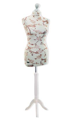 LUCCESI Schneiderpuppe Schneiderbüste | Damen Größe/Size: von 34/36 bis 44/46 | Büste L/XL (42-44), Bezug Creme-Weiss florales Muster (braun), Standfuss Weiss Cover