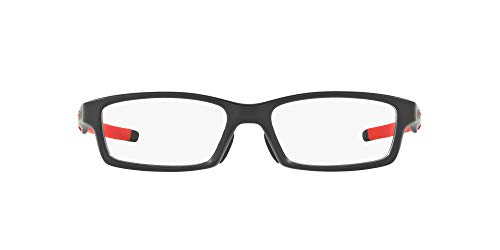 Oakley Men s OX8118 Crosslink Asian Fit Rectangular Prescription Eyewear Frames, Satin Black on Red Demo Lens, 56 mm