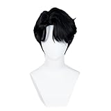 Probeauty Short Black Wig for Men Male Side Bangs Synthetic Cosplay Anime Wig for Halloween Costume Party