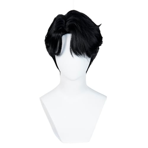 Wiggy Mermaid Short Black Wig for Men Black Emo Wig Goth Scene Hair Wigs + Cap for Stage Party Halloween Costume Cosplay