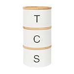 Harbour Housewares Stackable Tea Coffee Sugar Canisters with Bamboo Lids - White - Stacking 3pc Tea Coffee and Sugar Canisters Set Airtight Kitchen Organiser Food Storage Jars