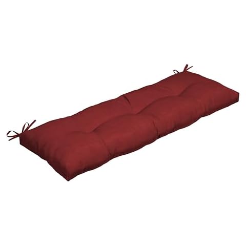Arden Selections Outdoor Plush Modern Tufted Bench Cushion, 48 x 18, Water Repellent, Fade Resistant, Tufted Bench Cushion for Bench and Swing 48 x 18, Ruby Red Leala Cover