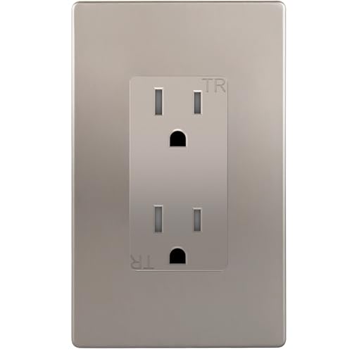 Image of ENERLITES Elite Series Decorator Receptacle Outlet, Child Safe, Tamper-Resistant, Self-Grounding, Residential Grade, 15A 125V, UL Listed, 61501-TR-NKWP, Nickel With Wall Plate