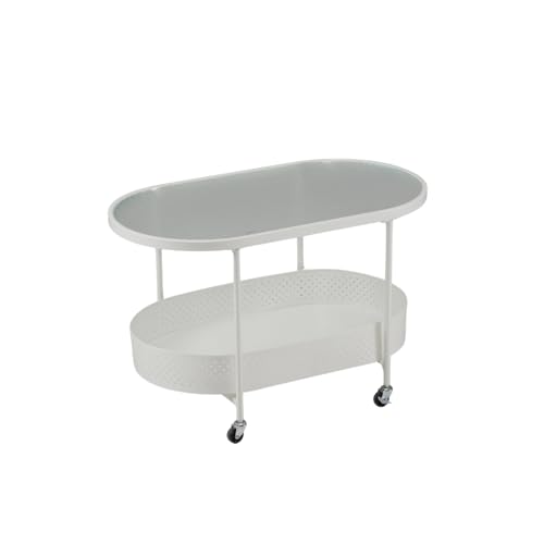 OSJ ガラステーブル キャスター付き 収納付き 幅80 センターテーブル ローテーブル おしゃれ リビング コンパクト 一人暮らし【ホワイト】