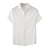 Yowablo Kurzarm-Hemden Hawaii Herren-Hemd Slim-Fit Summer Loose Cotton Blend Solid Button Gefälschte Tasche Kurzarm Shirt Tops (XXL,Weiß)