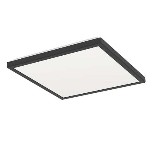 Eglo Plafonnier LED en saillie Rovito, lampe de plafond carrée, éclairage pour salle de bains en plastique noir et blanc, blanc chaud - blanc froid, IP44,...