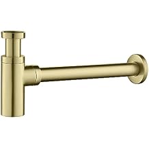 KIBI Round Bottle Trap for Bathroom Sink | Decorative Brass Basin Sink Waste Drain Kit | Durable Brushed Gold Finish with Adjustable Design for Easy Installation & Leak-Resistant Performance KBT101