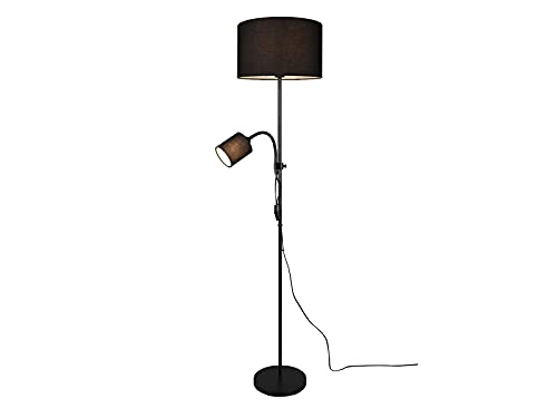 Lámpara de pie LED clásica con brazo flexible y luz de lectura de metal y pantalla de tela, color negro, altura 160 cm Cover