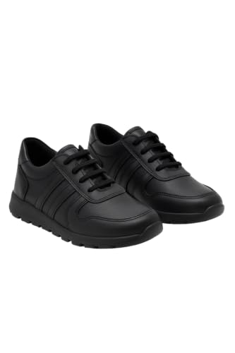 Image of SIRRI Boys Black Leather School Shoes, Formal Smart Back to School Trainers