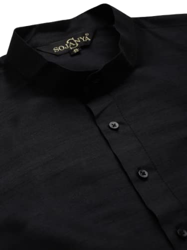 Image of SOJANYA (Since 1958 Men's Silk Blend Black Kurta Pyjama & Sherwani Set