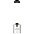 BoostArea Modern Pendant Light Fixtures, Industrial Hanging Ceiling Lamp with Clear Glass Shade, Farmhouse Black Pendant Lighting for Kitchen Island Decor Living Room Hallway Bedroom Dining Hall Bar