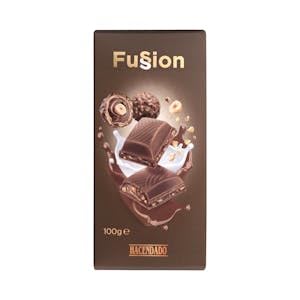 Chocolate con leche Fussion Hacendado relleno cremoso, avellanas y barquillo crujiente Tableta 100 g Pack 2