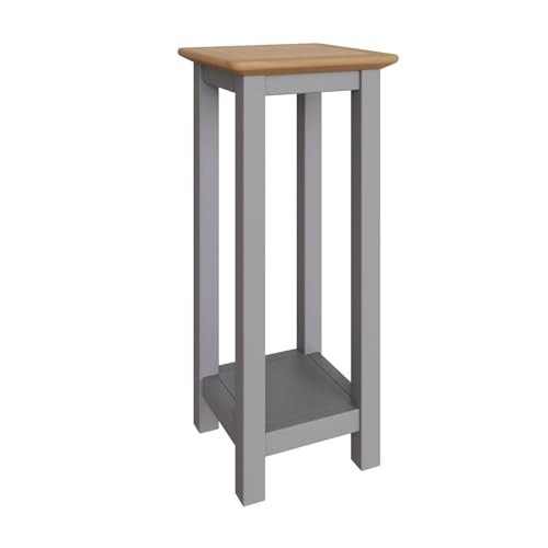FWStyle Grey Side Table with Oak Top Ready-Assembled Narrow End Table for Living Room, Bedroom or Hallway Compact Wooden Lamp Table H55 x W24 x D27 cm