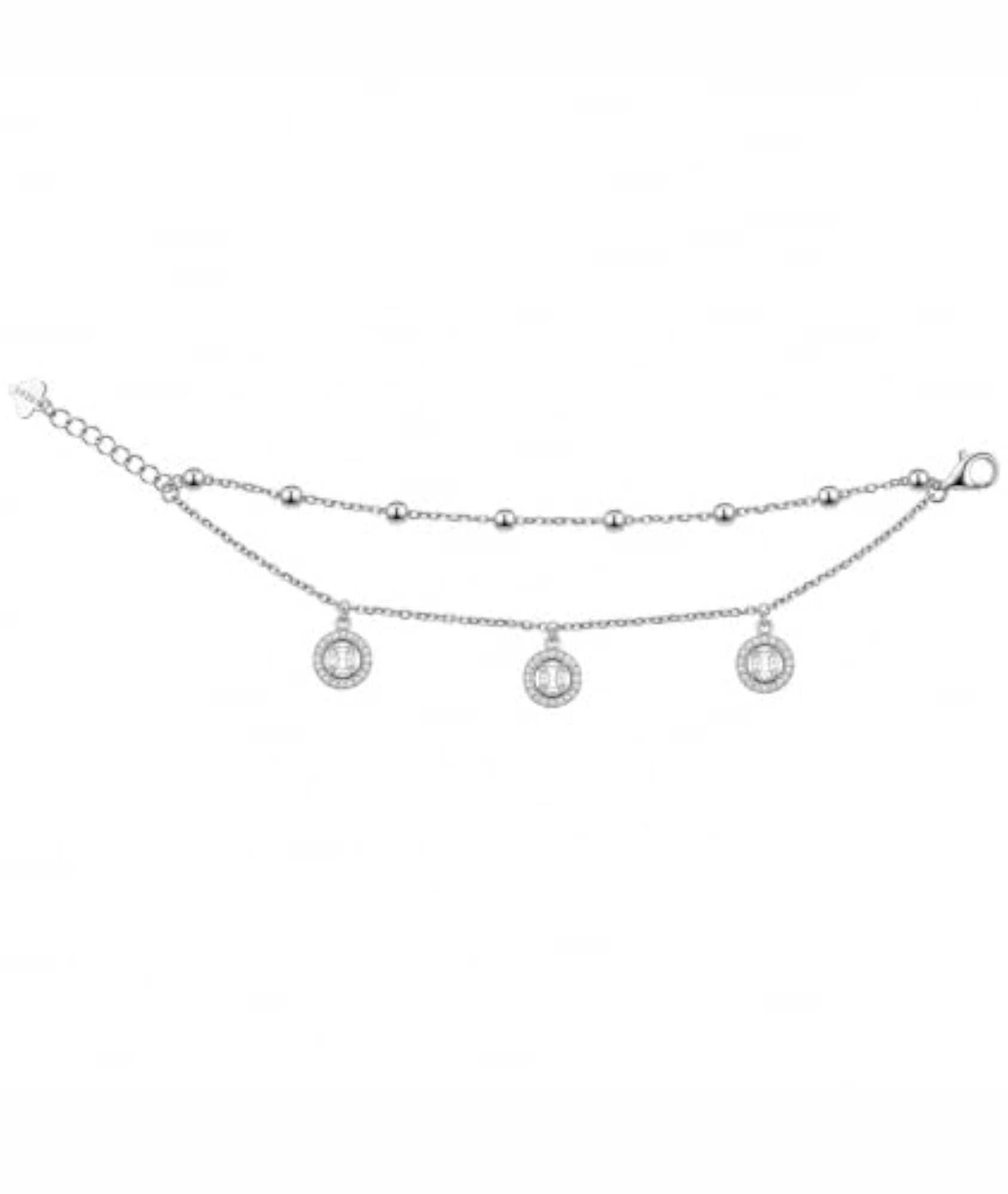 925 Sterling Silver Double Layer CZ Charm Bracelet