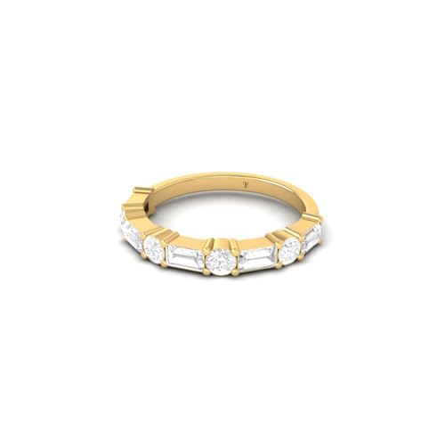 Wedding Band Ring, Round and Baguette Cut Moissanite Stones, Half Eternity Style