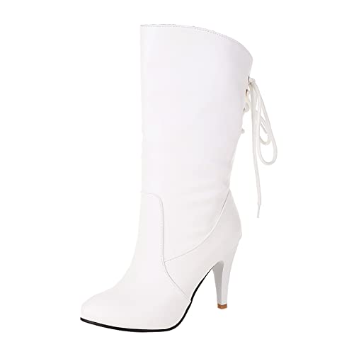 Bottes d'hiver pour femme mi-mollet en design rétro uni confort pointe fine
