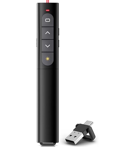 Wireless Presentation Clicker, 2-in-1 USB Type C Presentation Remote, Powerpoint Clicker with Hyperlink & Volume Control PowerPoint Slide Advancer for Keynote/PPT/Mac/PC/Laptop