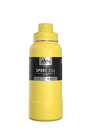 Hydrapeak 32Oz Insulated Water Bottles W/Chug Lid, Water Flask, 32 Oz Water Bottle Insulated & Leak Proof, Stainless Steel Water Bottle, Travel Water Bottle, Wide Mouth, Matching Boot (Lemon) #TOP4