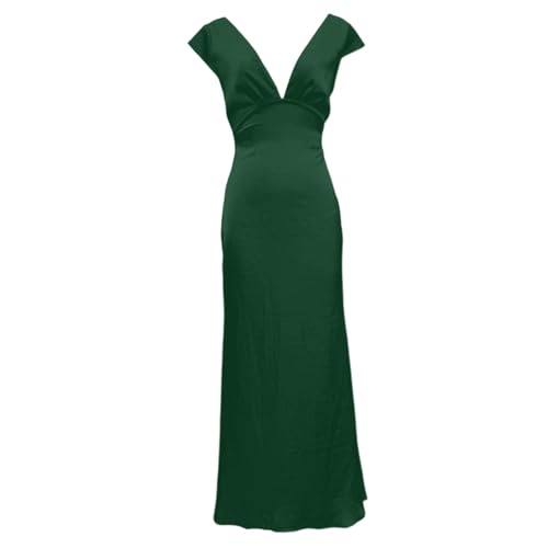 Robe mi-longue satin fluide col V dos nu avec détails ajustables